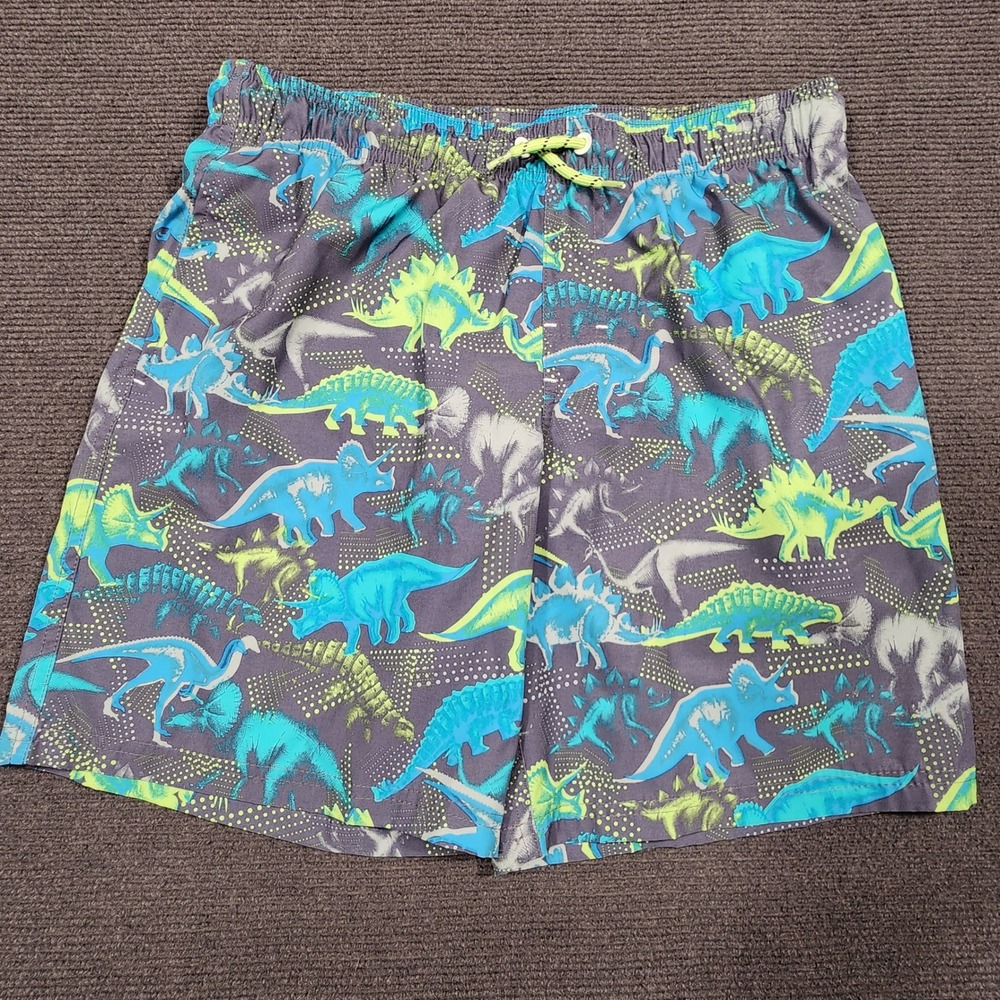 Wonder Nation Swim Trunks Boys‎ Size L 10-12 Husky Gray Dinosaur Board Shorts